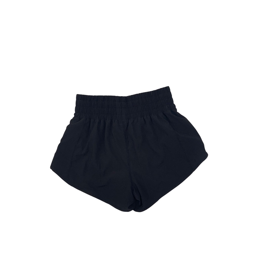 Aurefin Womens Black Running Shorts Smocked High Waist Athletic Gym XXS NWT